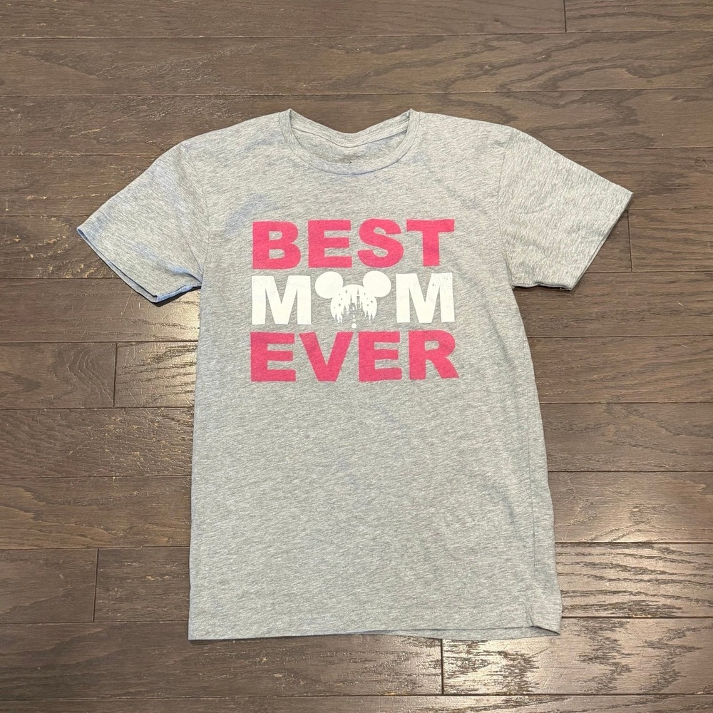 Disney Best Mom Ever Graphic Tee Heather Gray Mickey Castle Shirt Womens Small